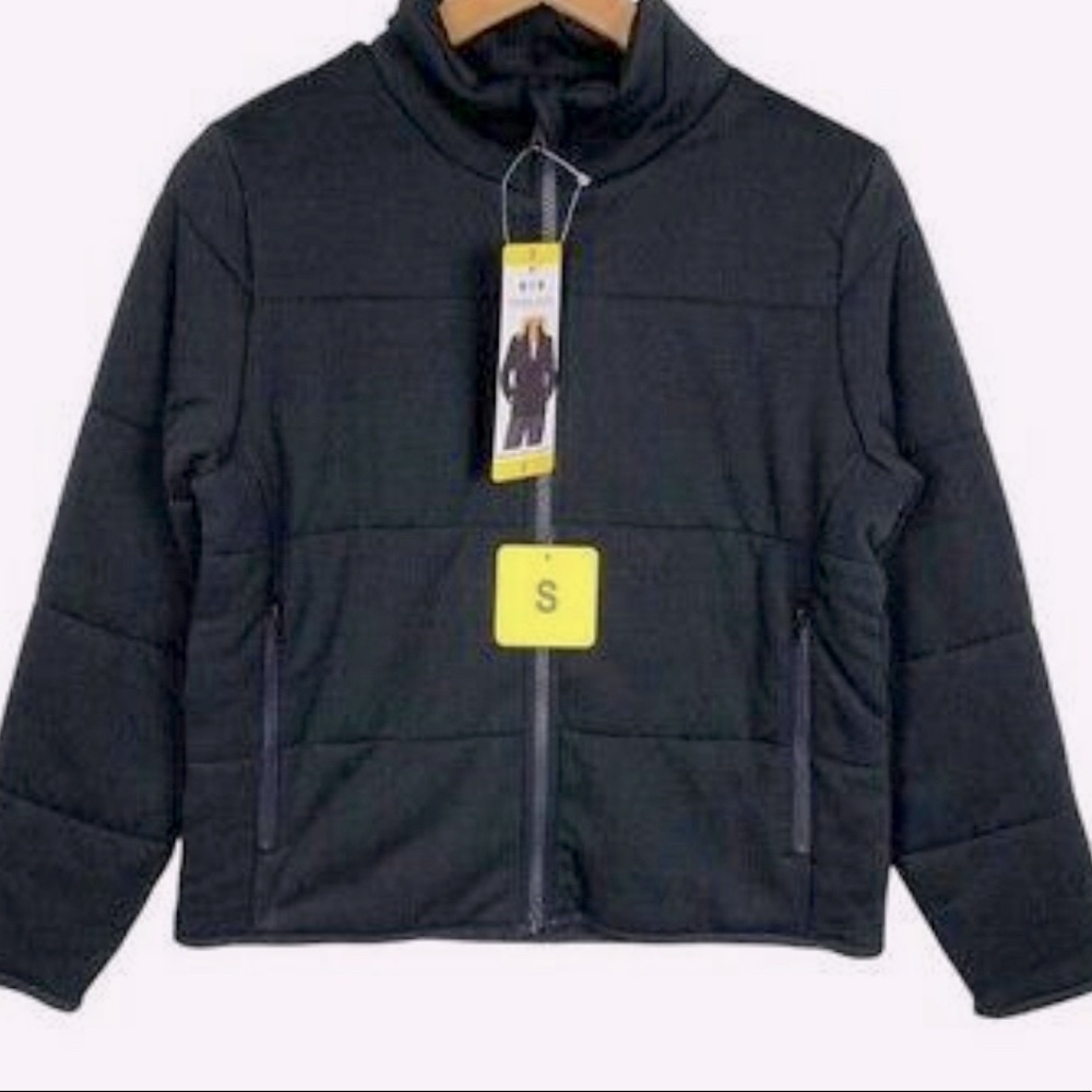 Three Dots Black Relaxed Fit Mock Collar Quilted Knit Jacket Womens Sz Small NWT
